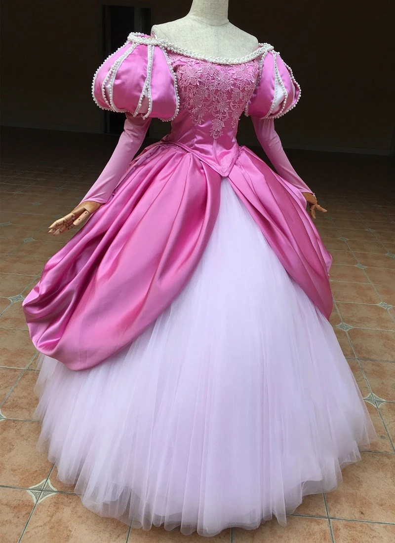 

Ariel mermaid Cosplay Costume Dress women princess pink gown