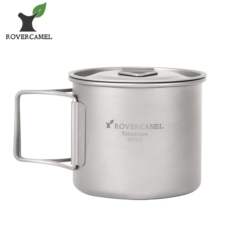

Rover Camel Pure Titanium Cup 300ml Folded Handle Titanium Coffee Mugs with Lid Camping Tableware Ta8302W