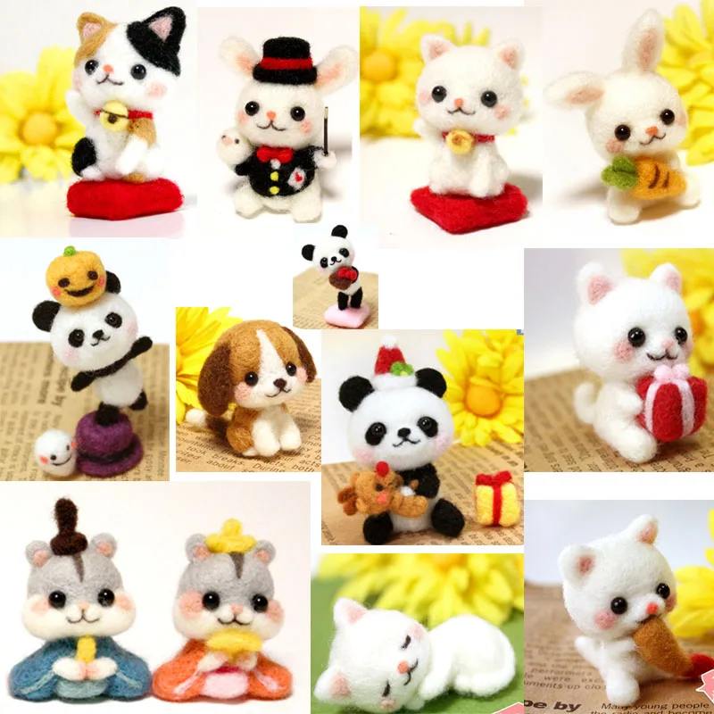 

1 set wool for Felt DIY Package Hamster, dog, Cat,rabbit,panda,mouse,stamps needle felting, Shiba Inu Set animals