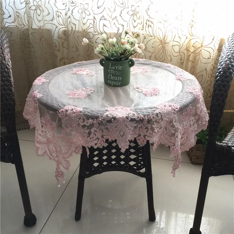 

Pink gauze Elegant Embroidery Table Runner Pastoral Fabric Tea tablecloth, Luxury Table mat table Cover for decoration