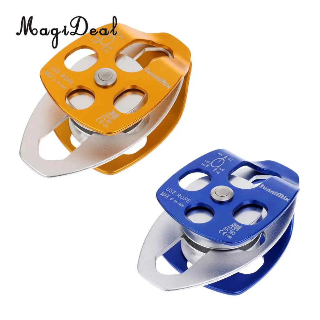 MagiDeal High Quality 1Pc 32KN Climbing Double Pulley for Hauling System Exploring Rappelling Caving Rescue Dragging Blue/Gold | Спорт и