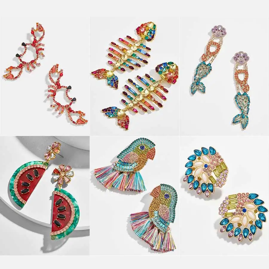 

JUJIA Fish Bird Earrings for Women Crystal Large Drop Earrings Boho Fringed Tassel Hanging Earrings Bridal Statement Jewelry