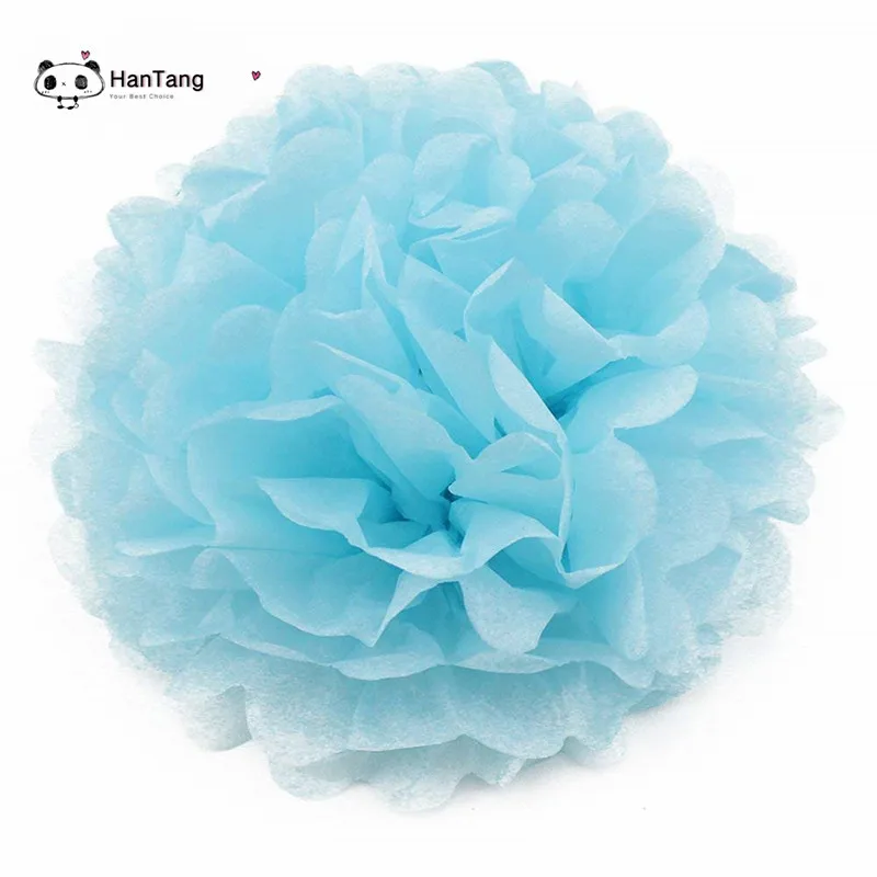 5pcs/Pack 15cm,20cm, White/Light Purple Tissue Paper Pom Poms For Baby Girl Princess Birthday Party Wedding Party Decoration 5z - Цвет: light blue