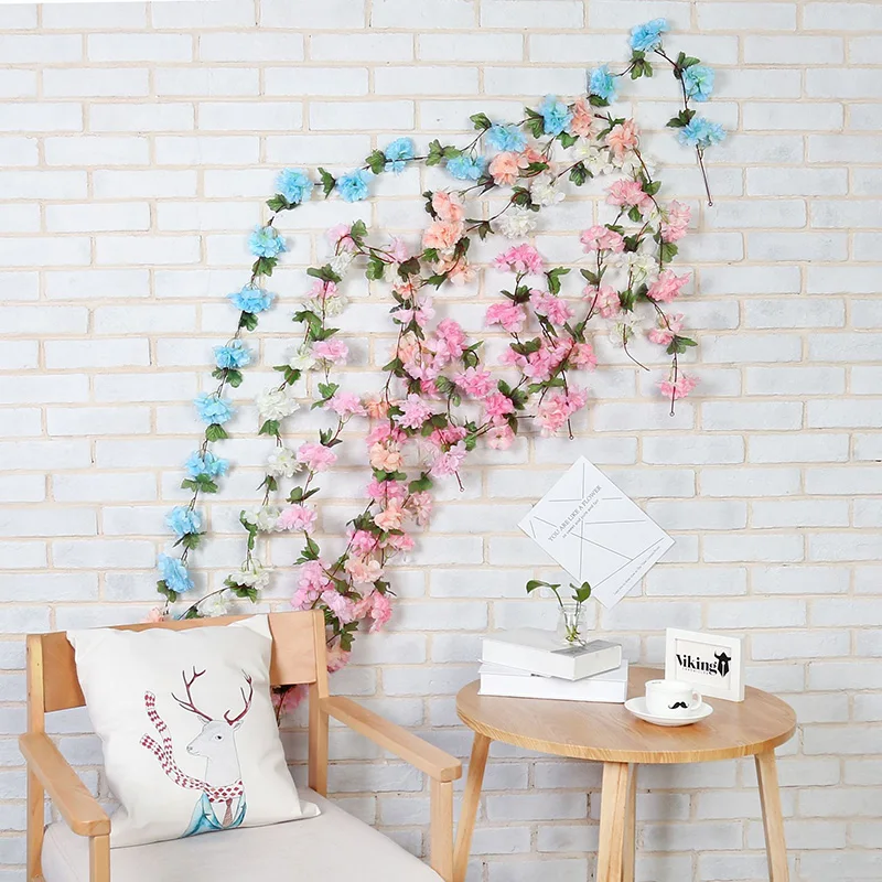 

2.2M Artificial Cherry Blossoms Garland Plants Vine Fake Foliage Flowers Home Decor Plastic Artificial Flower Rattan String