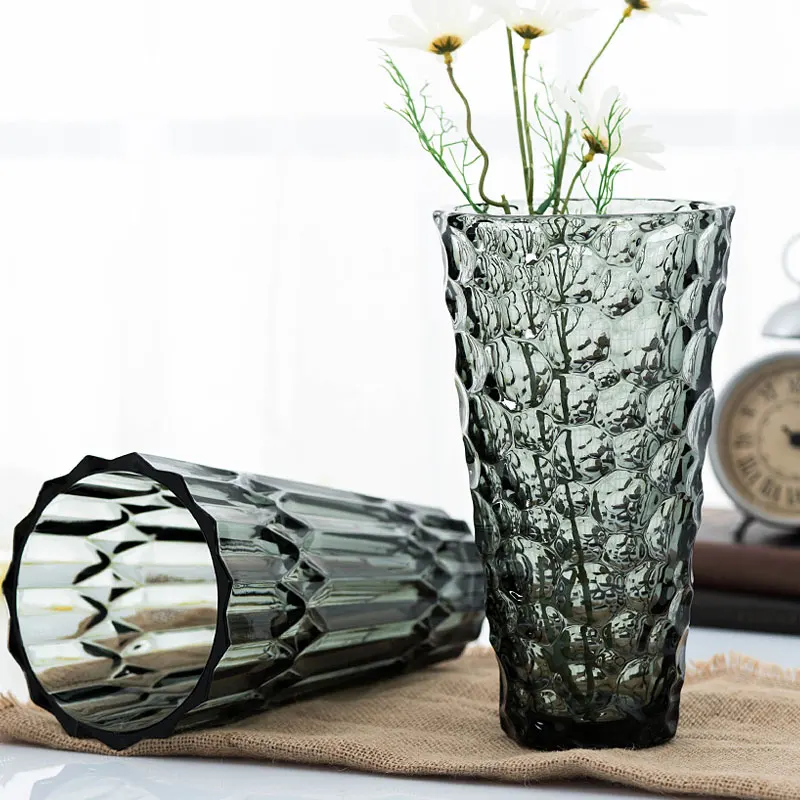 V shape heavy grey Glass vase beads flower arranging device modern home