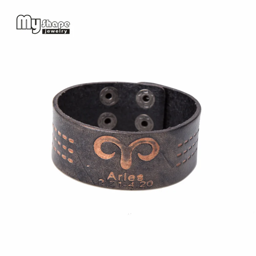 

My Shape Twelve Constellations Cuff Bracelets & Bangles for Women Aries Genuine Leather Bracelet Men Vintage Sheathed Jewelry