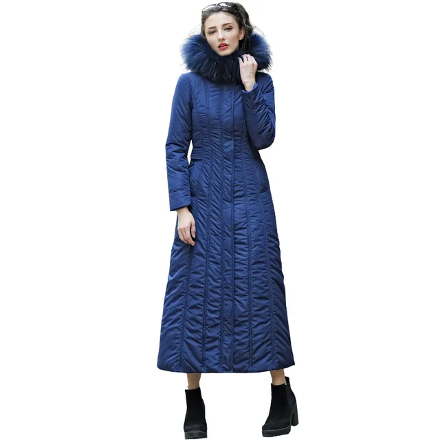 Cheap Women Winter Long Parkas Jackets Solid Color Slim Warm Fur Collar Hooded Coat Chaquetas Mujer Invierno 2016 RS427