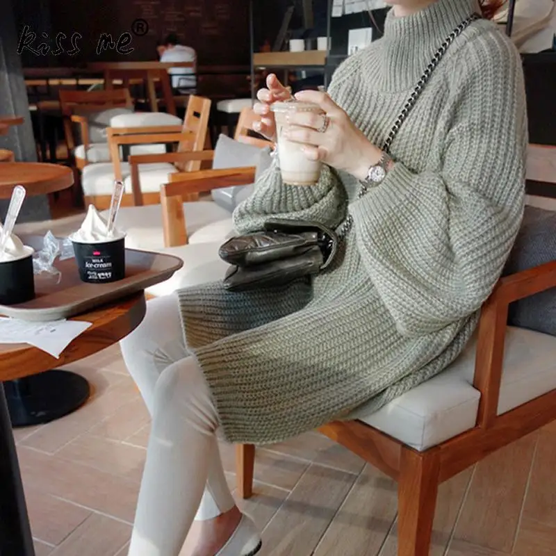 2018 Women half Turtleneck Oversize Pullover Long Sleeve Knitted Sweater female Winter Casual Women Split Sweater black fashion Sweaters