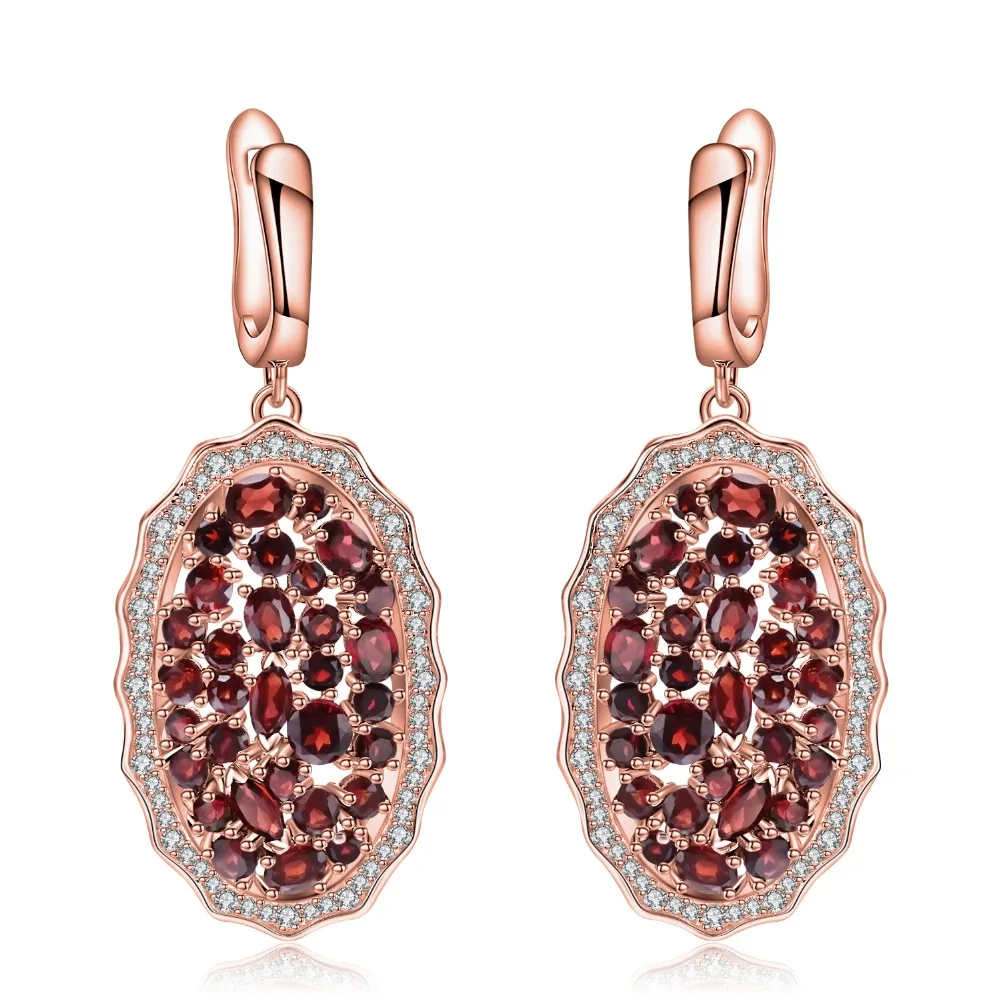 

GEM'S BALLET 925 Sterling Silver Rose Gold Plated Drop Earrings 9.49Ct Natural Red Garnet Gemstone Earrings for Women Jewelry