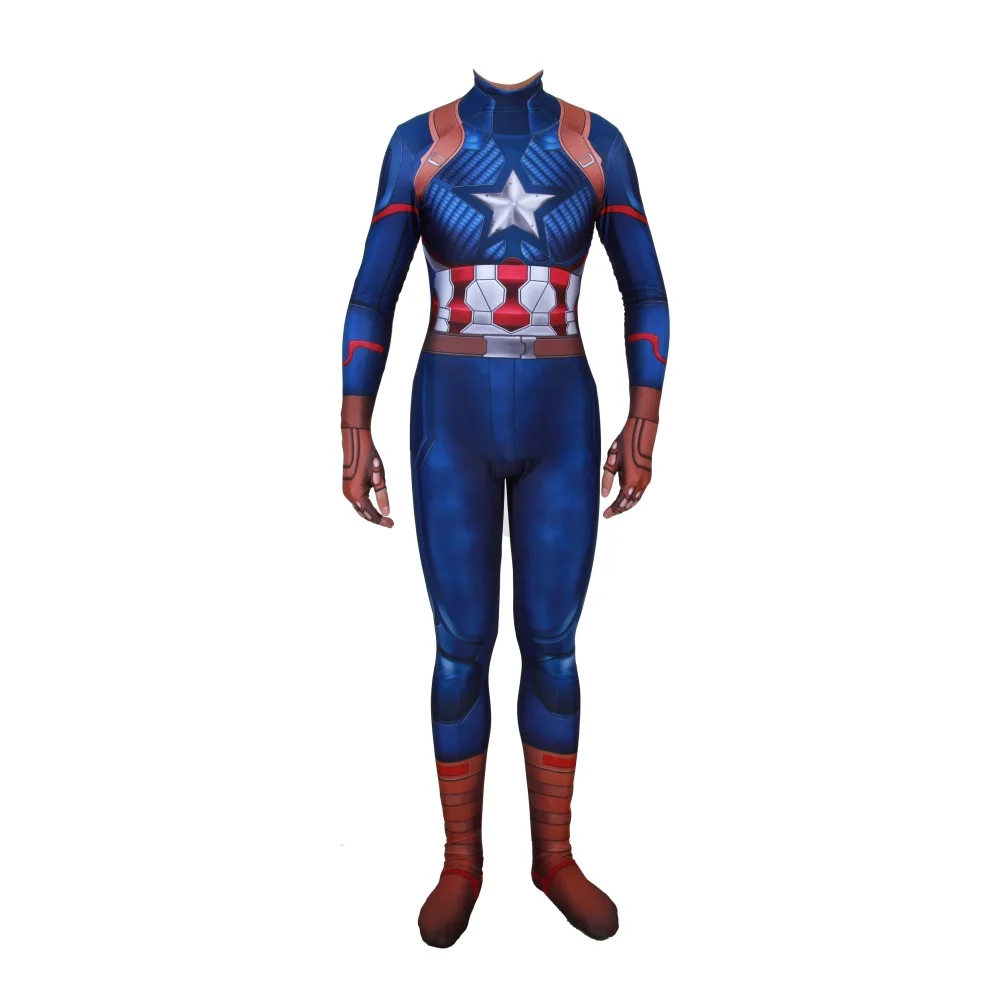 Капитан Америка Косплей-костюм супергерой Steven Rogers Zentai боди костюм комбинезоны