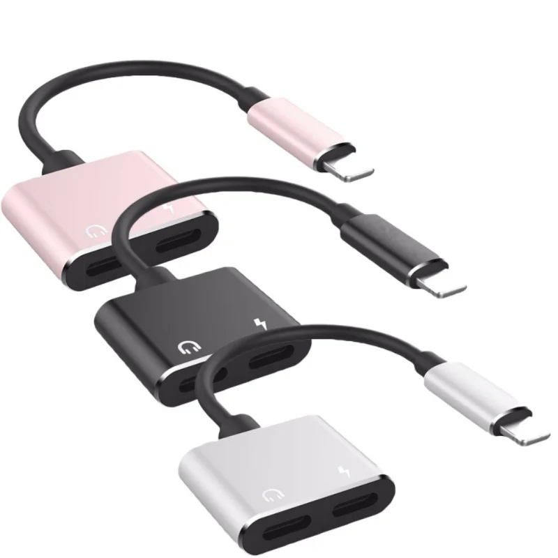 

Double Jack Audio Earphones Adapter Headphone Aux Cable Adapter for Lightning Converter for iphone 7 8 plus X XS XR