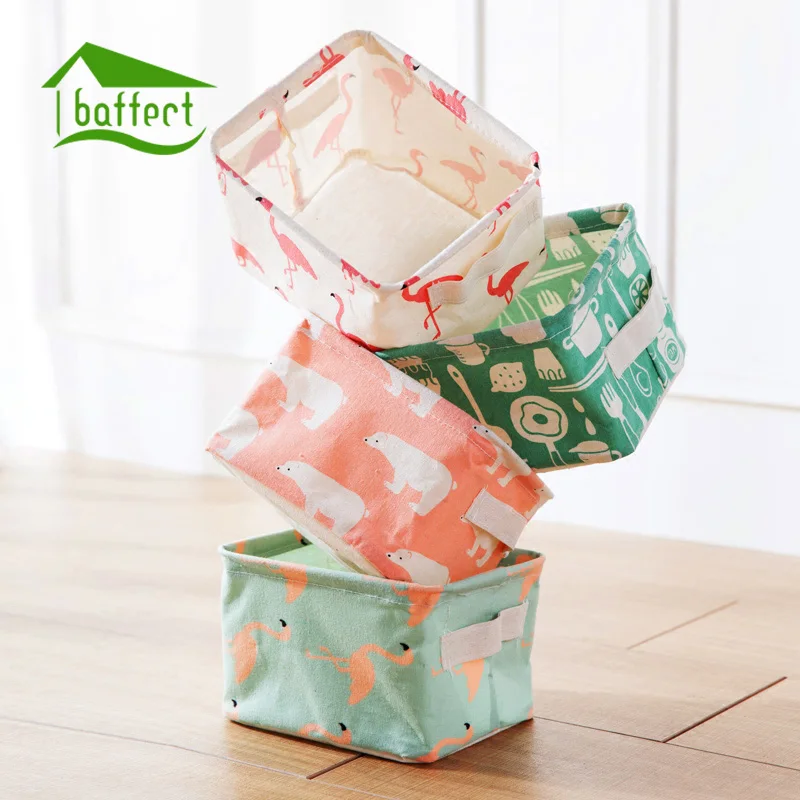 

Foldable Waterproof Cotton Linen Clothes Storage Basket Bra Necktie Book Socks Organizer Cosmetic Phone Charger Storage Bag Bins