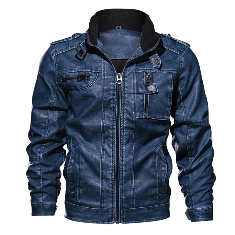 Прямая, большие размеры 7XL, мужская куртка из искусственной кожи, кожаное пальто, Осенние облегающие Мотоциклетные Куртки из искусственной кожи, мужские пальто - Цвет: Тёмно-синий