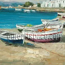 Лодки от реки- мастихин палитры, ручная роспись маслом голубое море