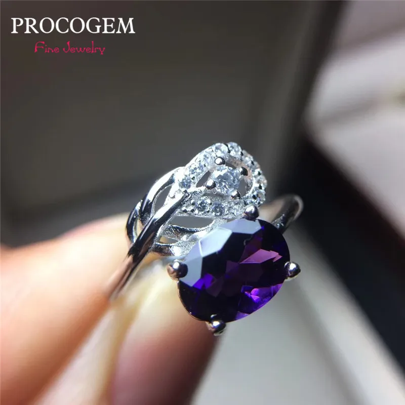 Женское перьевое кольцо с натуральным аметистом PROCOGEM 6x8 мм 1 25 карат драгоценный