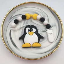 Силиконовые зажимы для пустышки в виде пингвина/панды, держатель на цепочке, поводок из бисера для жевания ребенка с экологичным пластиковым ремешком для соски ручной работы