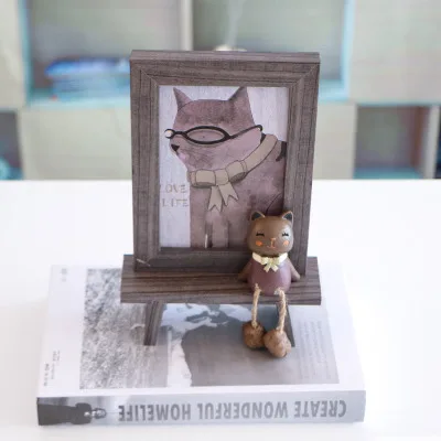 Деревянная рамка для фотографий с милым котиком современный подарок для девочек Малыш Гостиная украшения - Цвет: B
