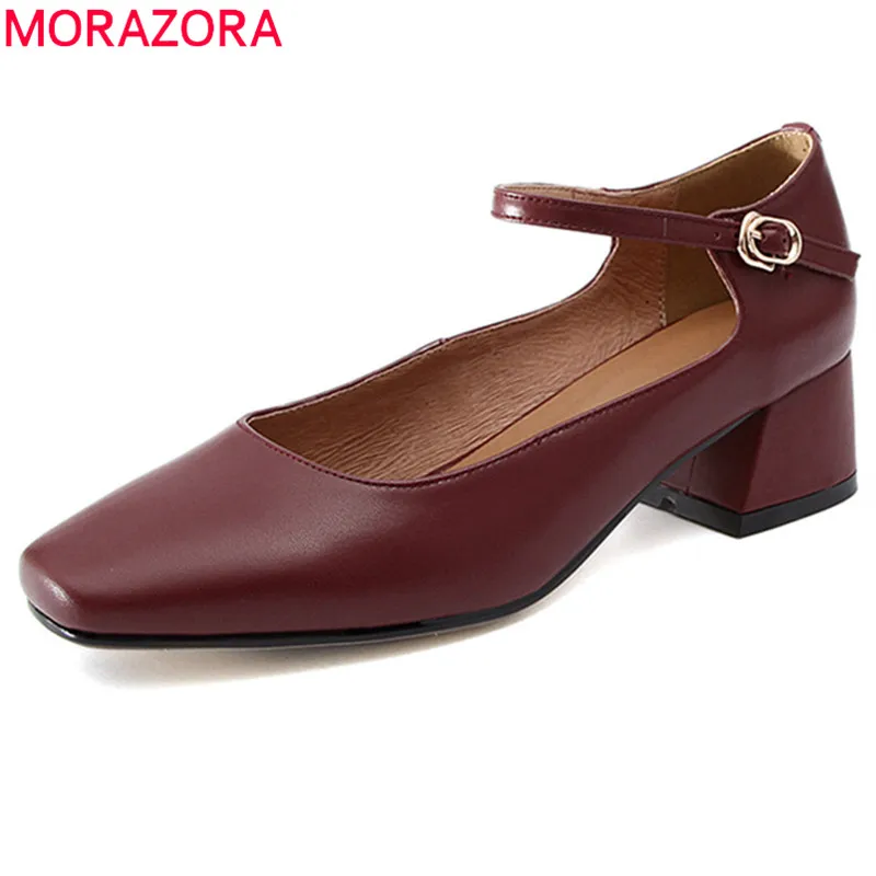 MORAZORA/2018 Размеры 33-40 Туфли-лодочки из натуральной кожи Женская обувь Простая