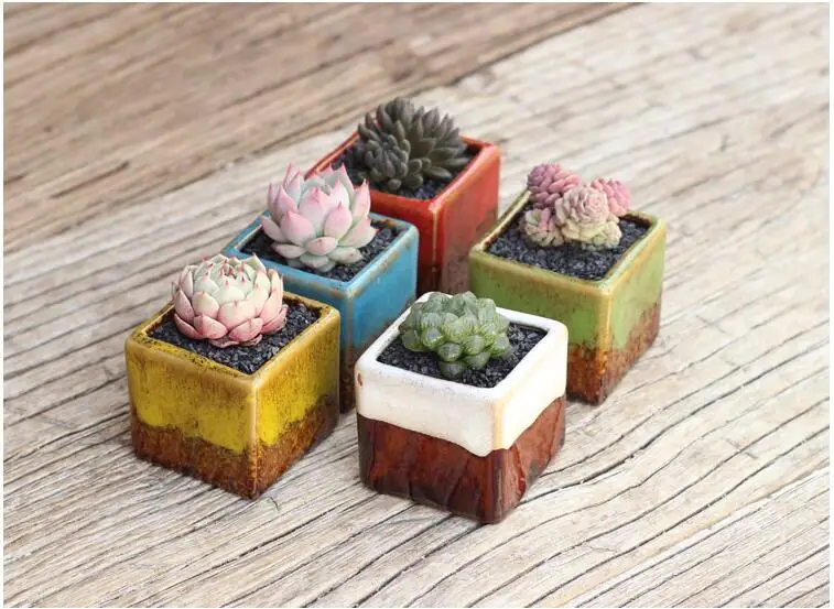 

2019 5pcs Household Ceramic Mini Flowerpots Simple Pastoral Style Square Succulents Flower Pots Desktop Decoration High Quality