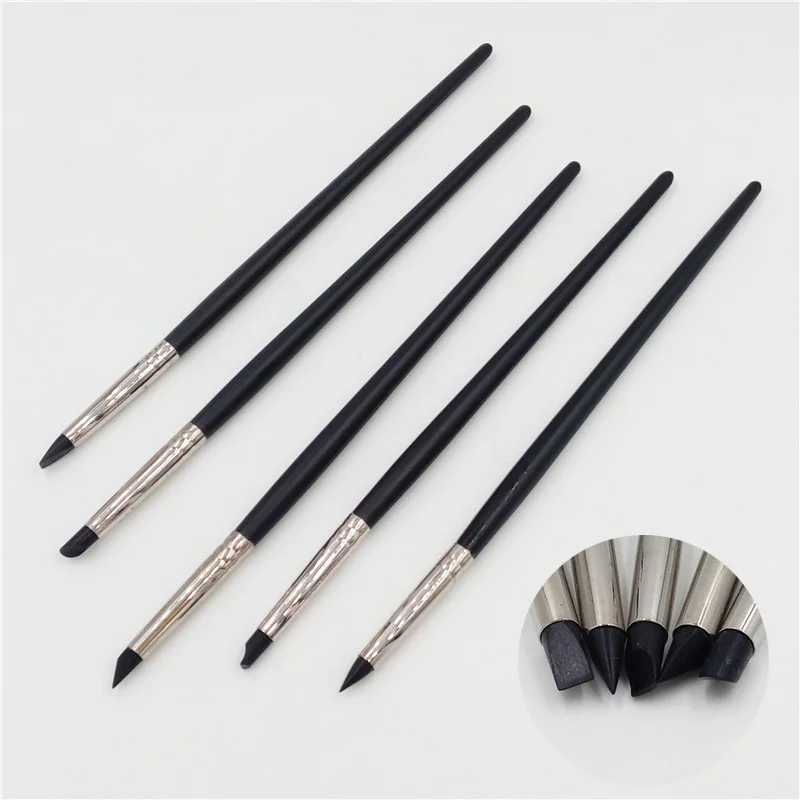 

Perfect 5 pcs Nail Art Pen Brushes Silicone Carving Pottery Sculpture Building Clay Tools Black