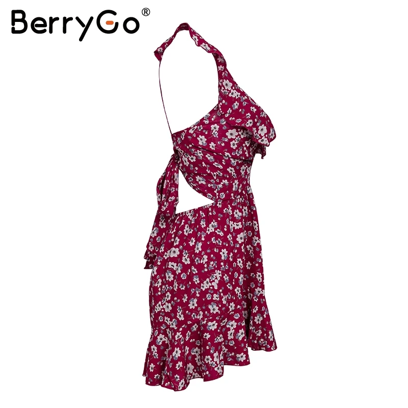 BerryGo спинки цветочным принтом комбинезон Женская летняя обувь Высокая талия рюшами с v-образным вырезом сексуальный комбинезон женский