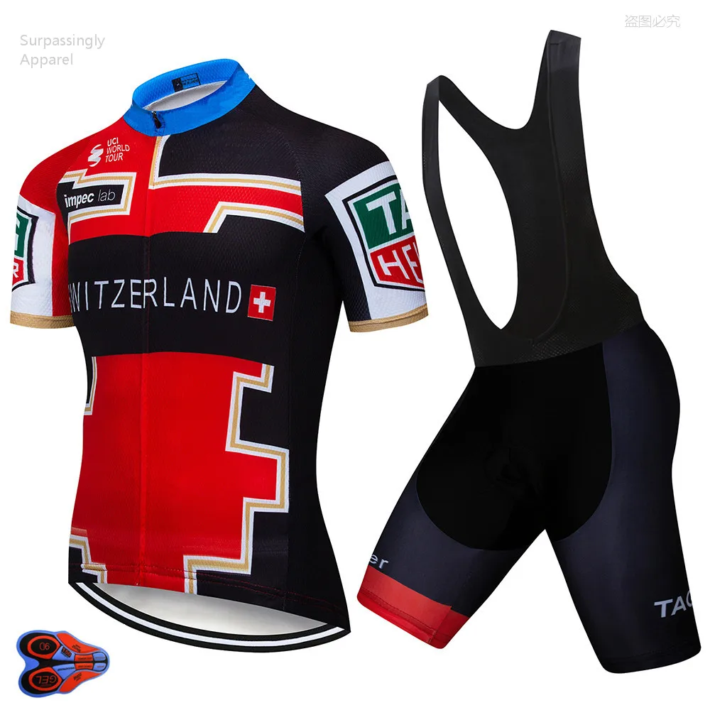 Switzerland Pro Team Cycling Jersey Sets 9D Gel Pad Shorts Set Ropa