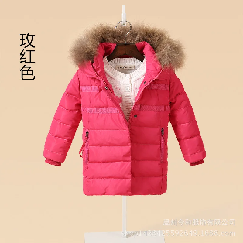 Коллекция года, Зимний Детский пуховик длинное пальто в Корейском стиле пальто для девочек, бандана, верхняя одежда для детей возрастом от 2 до 7 лет - Цвет: hot pink