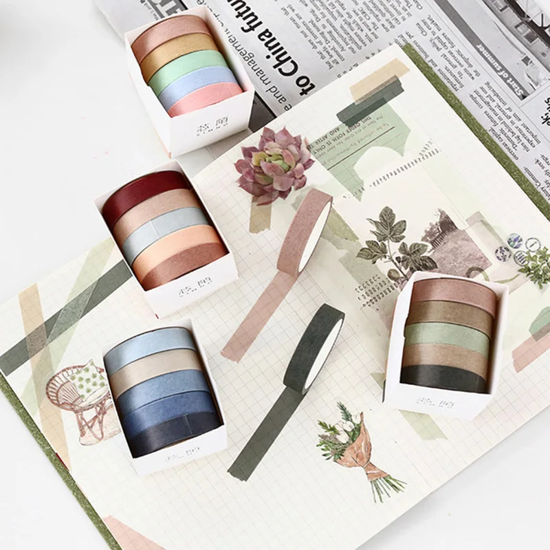 

5 Rolls 1CM*5M Of Solid Color Gradient Tape Can Tear The Diary Hand Account Utility Function Decoration DIY Washi Paper Tape