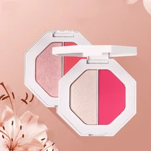 2 цвета макияж пудра для лица Хайлайтер с эффектом загара Румяна мерцающий осветлитель для лица Палетка прессованной пудры контурная Косметика для макияжа