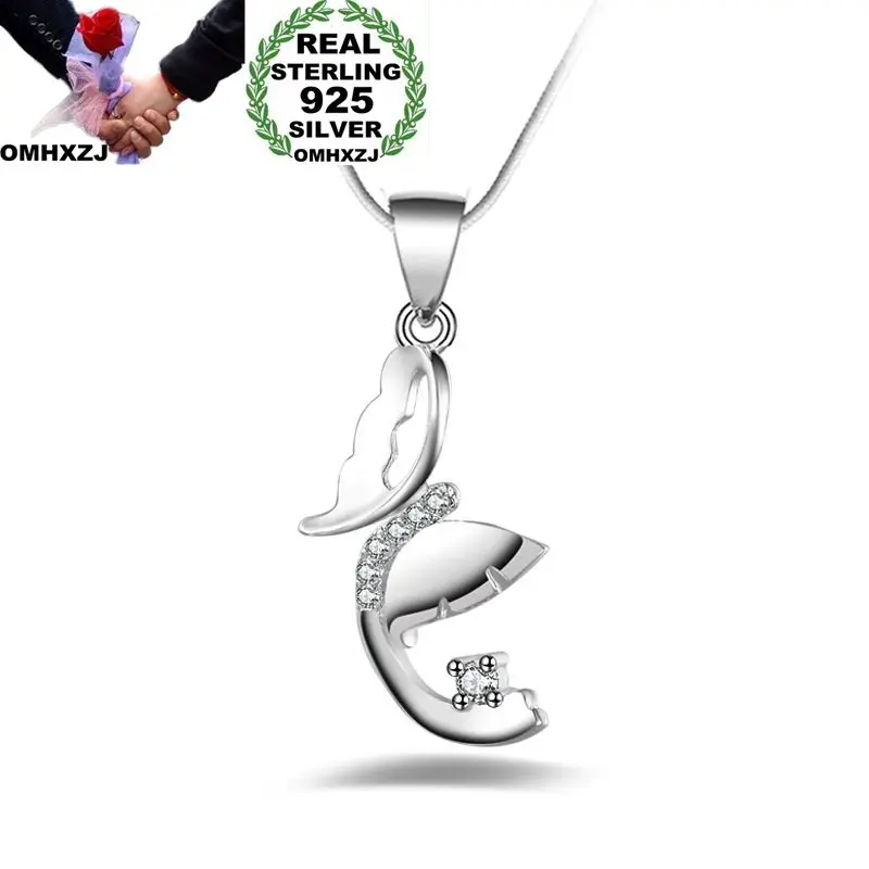 

OMHXZJ Wholesale Personality Fashion OL Woman Girl Gift Silver Butterfly AAA Zircon 925 Sterling Silver Pendant Necklace NC107