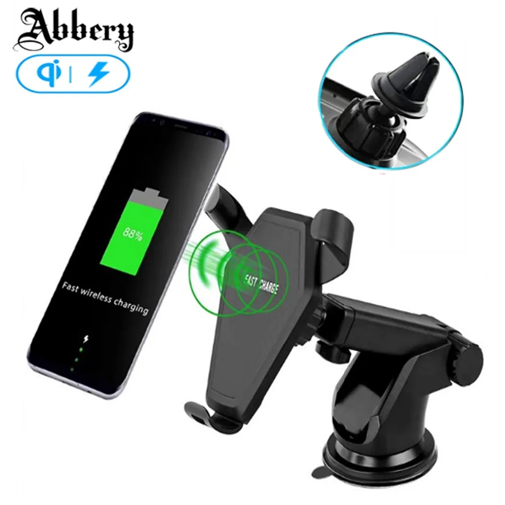 Abbery Multi Funtion Qi Wireless Charger Charging Pad Phone Holder Wireless Car Charger For Samsung font