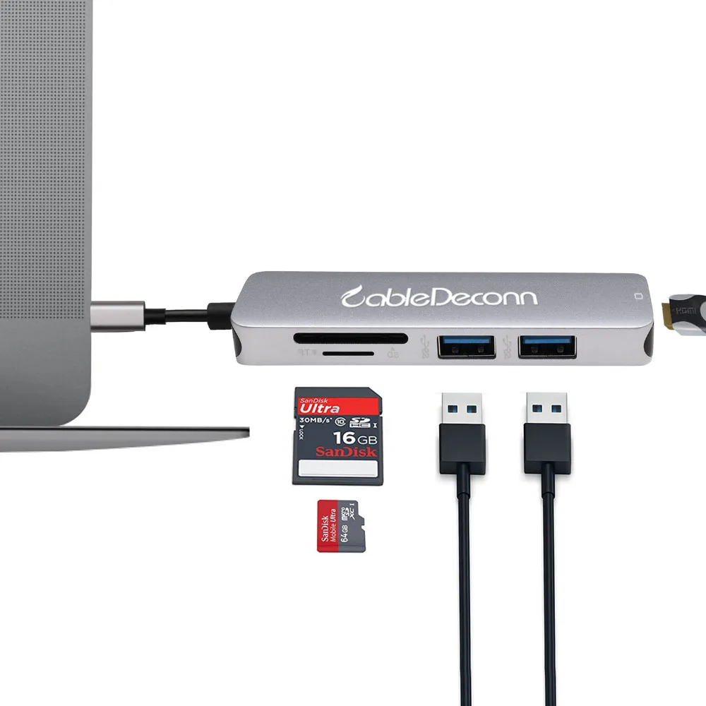 Thunderbolt 3 док-станция Usb-c к HDMI/USB3.0* 2/SD/TF Многофункциональный концентратор для Mac Book Pro или других устройств type-C