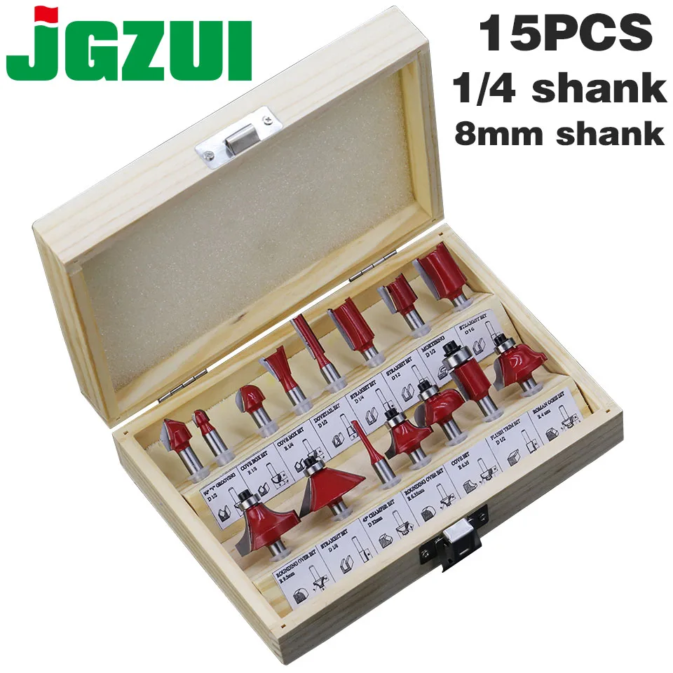 15pcs/set Woodworking Milling Cutters 1/4''