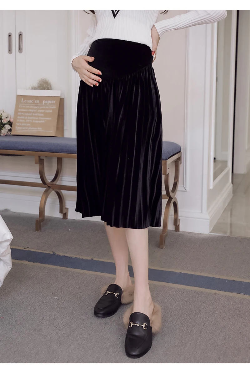 Materniry юбки с высокой талией, регулируемая Осенняя плиссированная юбка для беременных женщин, винтажная модная зимняя одежда для беременных