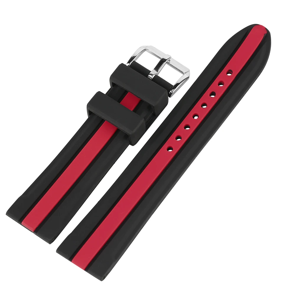 HQ Replacement Unisex Red Black Stripe Rubber Watch Band Women Soft Silicone Pin Buckle Men Watch Bands New With Tags Gift (1)