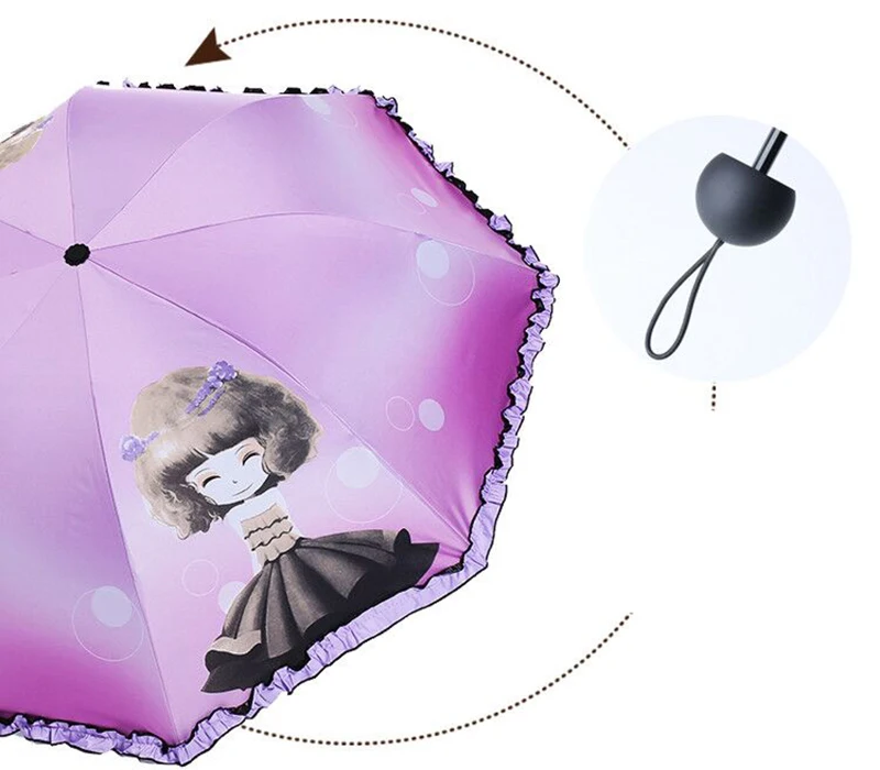 Korea cute princess children umbrella male and female primary school female folding umbrella black plastic sunscreen cartoon rain dual-use umbrella26