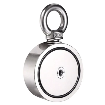 

80-100Kg Strong Powerful Round Double Side Neodymium Metal Magnet Detector Fishing Kit with Ring-48Mm