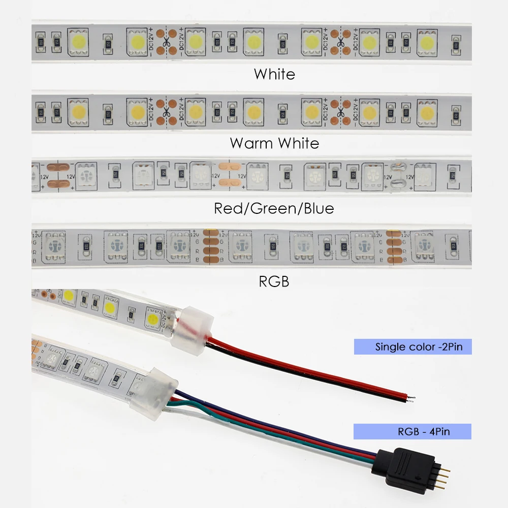 Водонепроницаемая светодиодная лента IP68 5050 12 В 60 светодиодов/м белый теплый RGB
