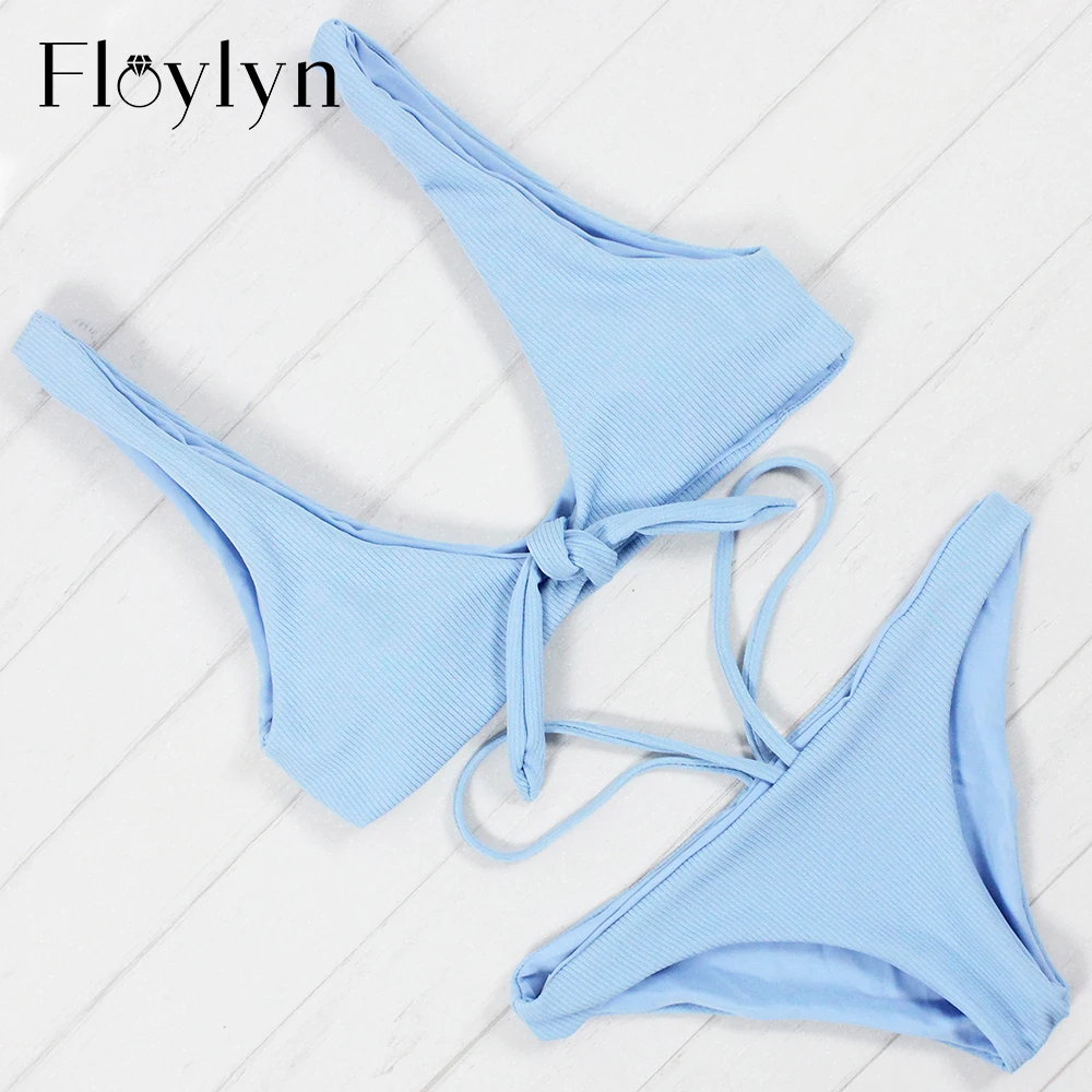 

Floylyn New Sexy Bikinis Women Swimwear Push Up Swimsuit Biquini Padded Bathing Suit Textured Knotted Scoop Brazilian Bikini Set