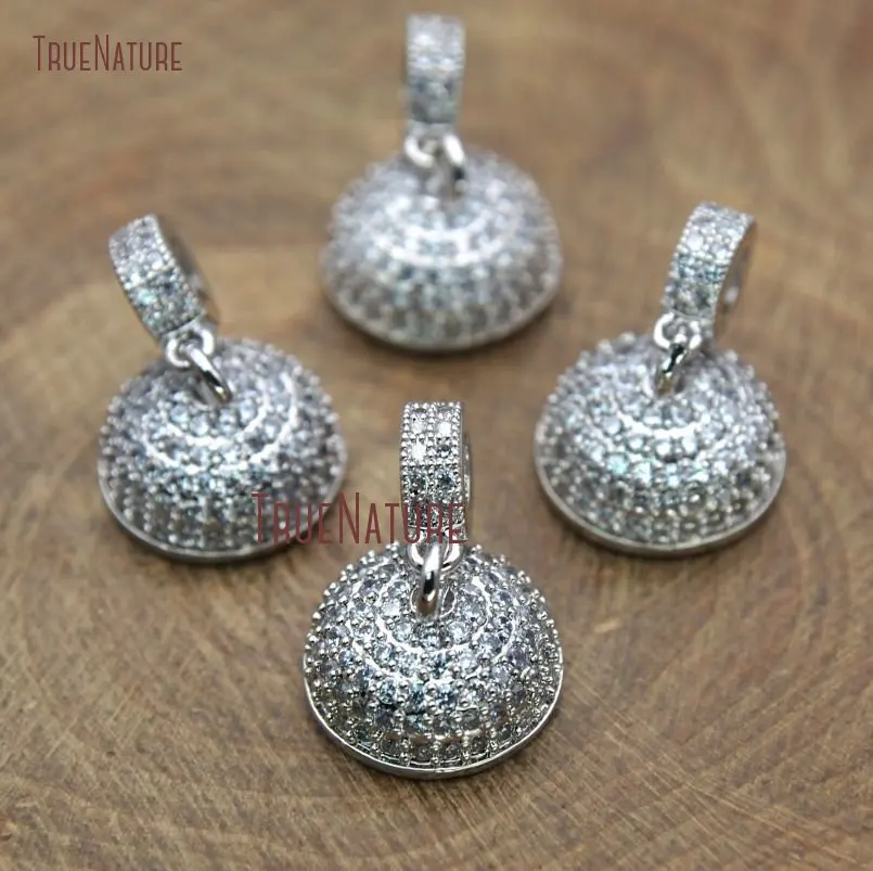 

Clear Cz Micro Pave Silver Finish Bell Shaped Accessory Cap High Quality Handmade Copper Accessory Cap In 10*12 mm FC9886