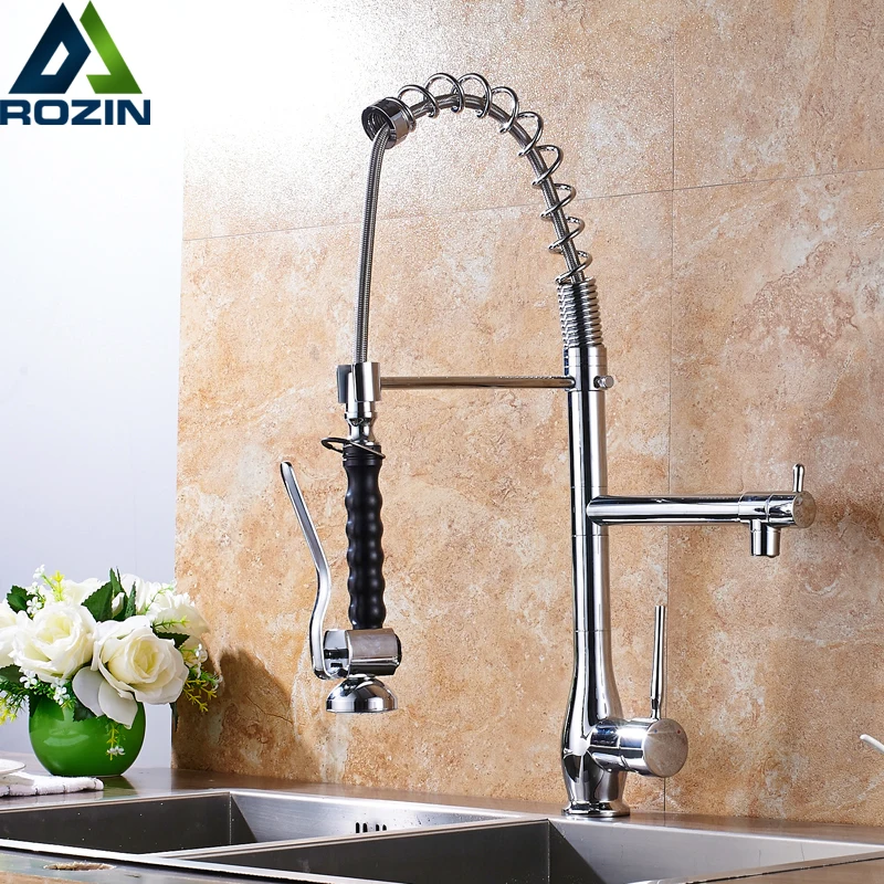 

Single Handle Spring Pull Down Kitchen Faucet Deck Mounted Two Swivel Spout Handsfree Sprayer Shower Head Kitchen Mixers