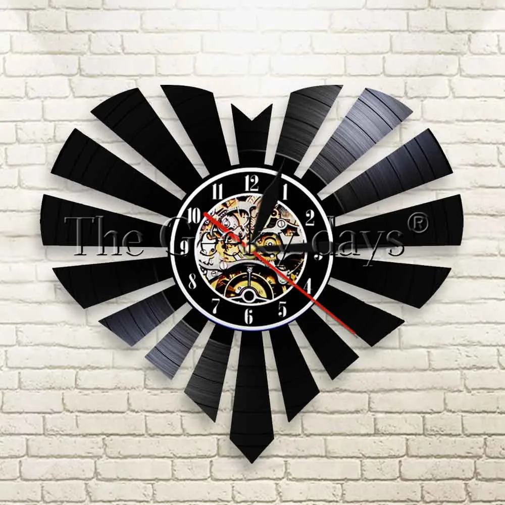 cheap 1Piece Vinyl Clock Heart In Love Geometric Heart Wall Clock Vinyl Record Wall Art Decorative Clock Gift for Lovers Couple