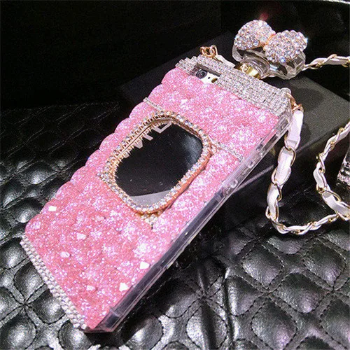 XSMYiss для samsung S7 S8 S9 S10 плюс S10E Примечание 10 плюс 8 9 бриллиант Стразы зеркало флакон духов Мягкий чехол для телефона чехол-накладка - Цвет: pink