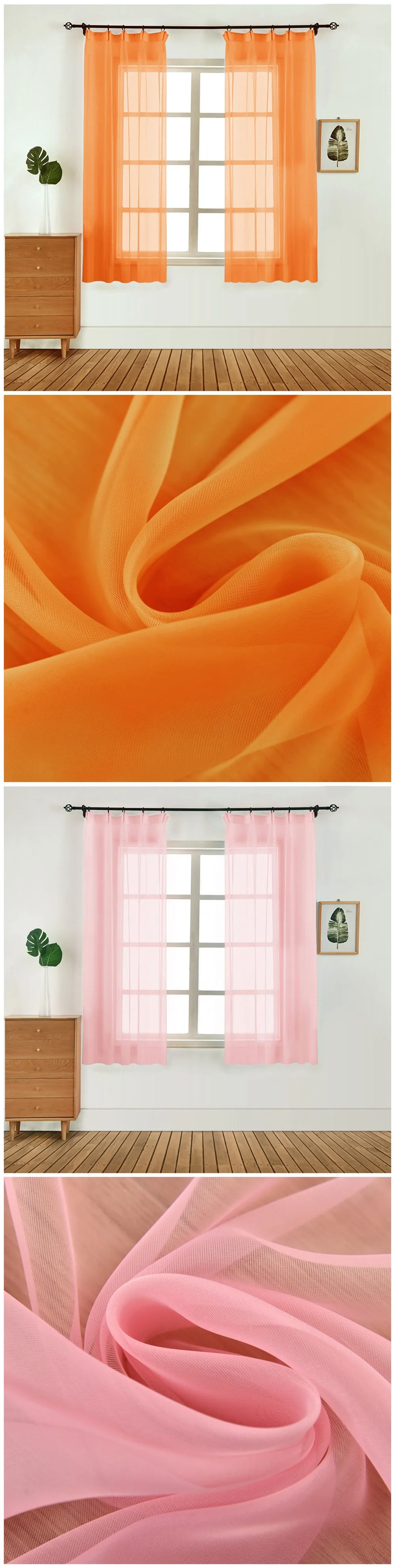 LOZUJOJU Rainbow Transparent Tulle Drops Short Pull Pleated Tape Style Curtain Solid Color Bedroom Windows Fabric All Match Drop (4)