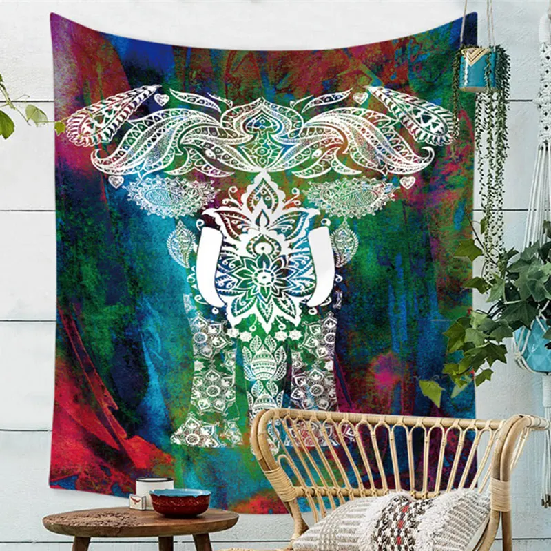 Elephant Tapestry Colored Printed Decorative Mandala Tapestry Indian Boho Wall Carpet Yoga Mat