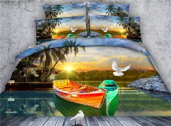 

JF-266 Peaceful life colorful boat and white Pigeon print doona cover set Euro double linen king 240/220cm duvet covers