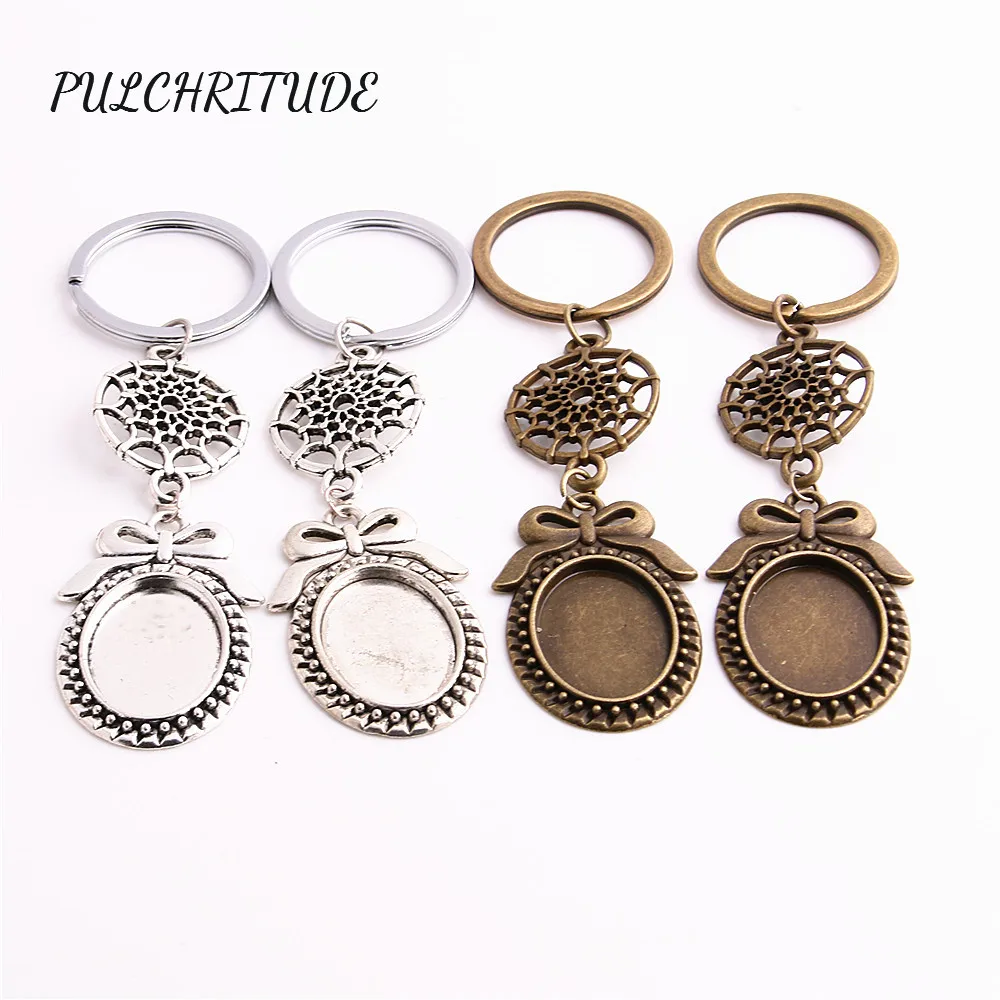 

PULCHRITUDE Metal Alloy Two Colors 3pcs Diy Key Chain Spider Web Bowknot Charm Fit oval 18*25mm Cabochon Diy Jewelry Make C1657