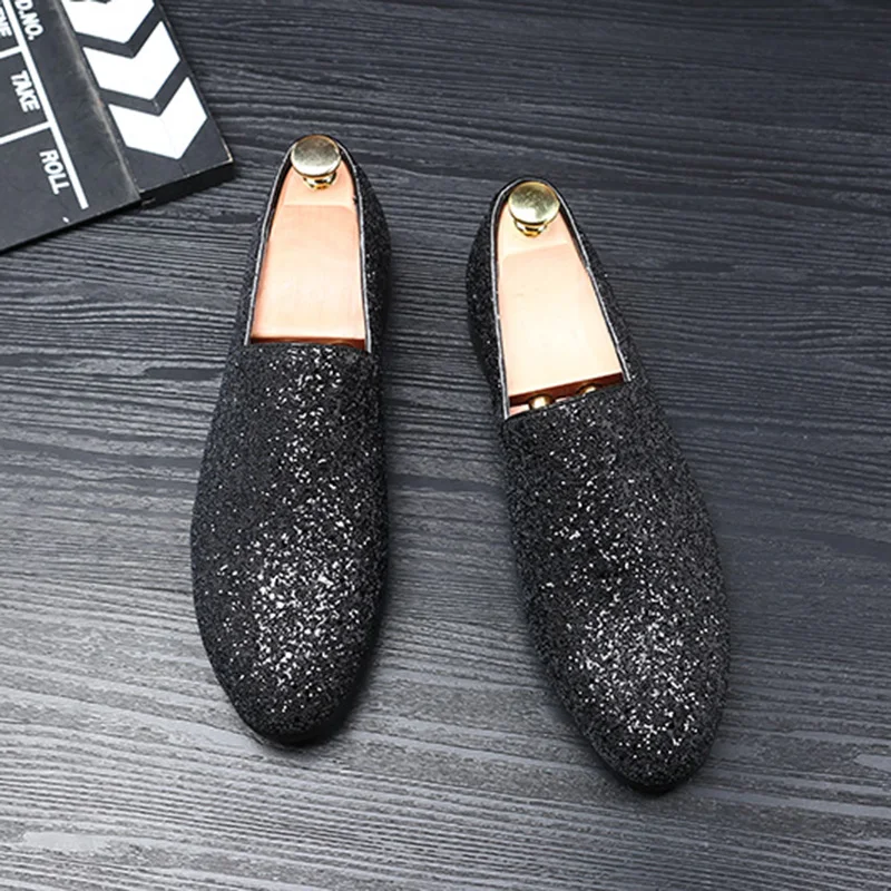 designer shoes men silver gold spiked loafers male rhinestone luxury brand dressing moccasins studded cool flats shoes for men (61)
