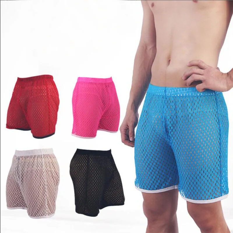 

Woxuan Summer Style Breathable Mesh Grid Men Casual Shorts Sexy Fun Loose Transparent Shorts