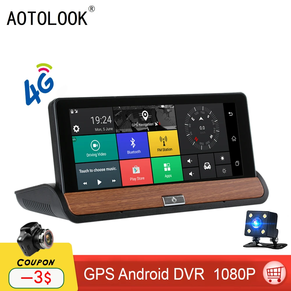 Aotolook T801 7 дюймов ips 4G Wi-Fi Видеорегистраторы для автомобилей тире Камера Android gps